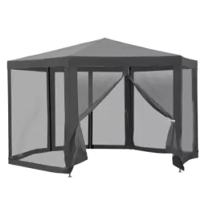 Image of Outsunny Garden Hexagonal Gazebo Outdoor Canopy Patio Party Tent - Grey