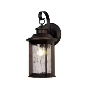 Image of Luminosa Lighting - Small Wall Lamp, 1 x E27, Antique Bronze, Clear Ripple Glass, IP54