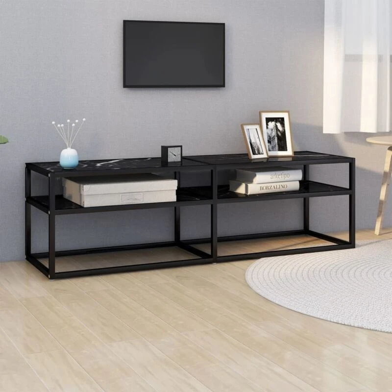 Image of VIDAXL TV Cabinet Black Marble 140x40x40.5cm Tempered Glass vidaXL 8720286463147