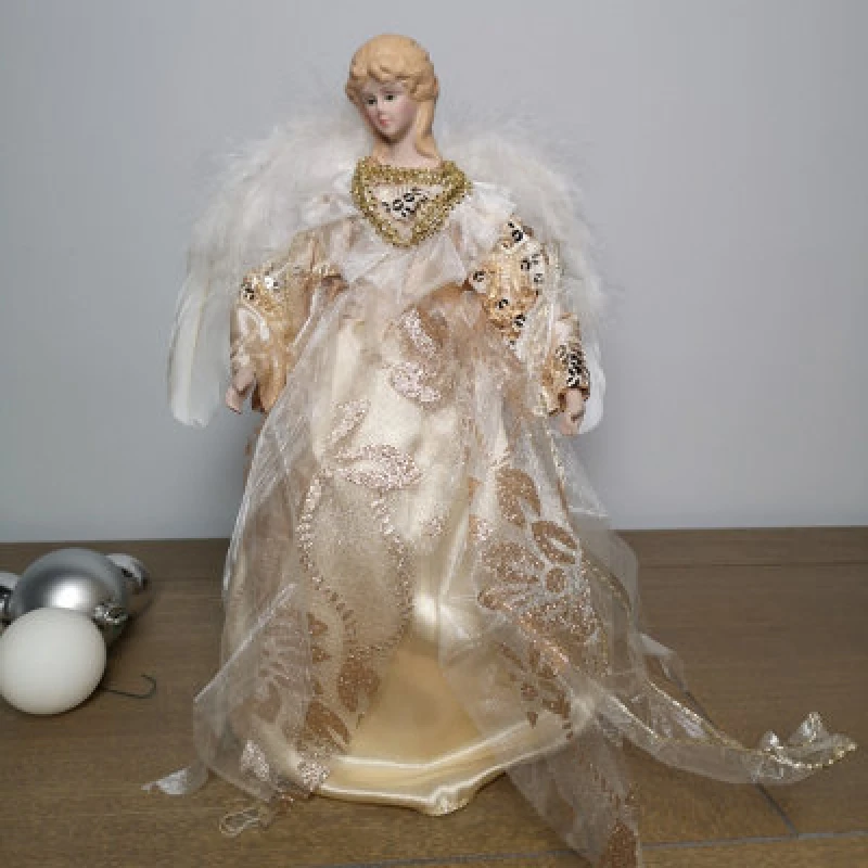 Image of Samuel Alexander 30Cm Premier Christmas Tree Topper Angel Decoration With Feather Wings In Gold