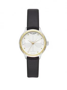Image of Kate Spade New York Kate Spade Rosebank White and Two Tone Detail Scalloped Dial Black Leather Strap Ladies Watch, One Colour, Women