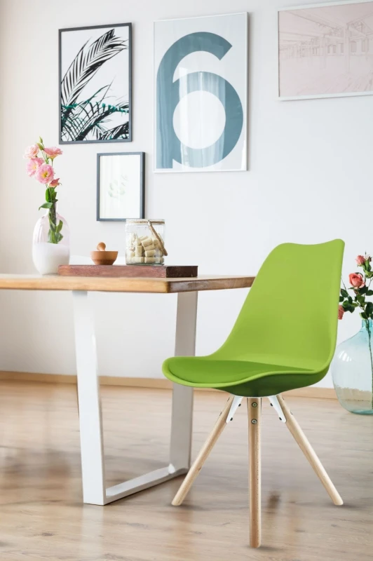 Image of Fusion Living Soho Plastic Dining Chair with Pyramid Light Wood Legs Green