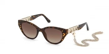 Image of Guess Gu7690 Cat Eye Sunglasses With Clip On Chain - Havana