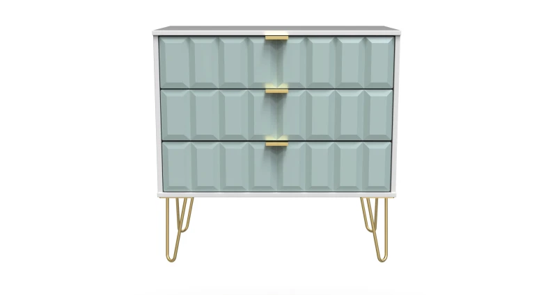 Image of Cube Ready Assembled Matt Duck Egg & White 3 Drawer Wide Chest (H)695mm (W)765mm (D)415mm