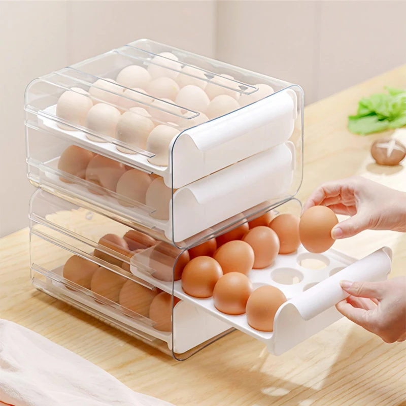 Image of Cottonfy UK Double-Layer Plastic Egg Storage Box - White White M