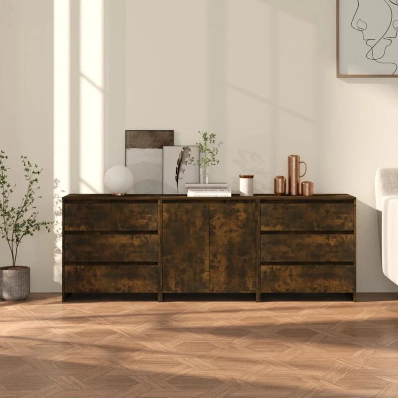 Image of VIDAXL 3 Piece Sideboard Smoked Oak Engineered Wood Vidaxl 8720286903681