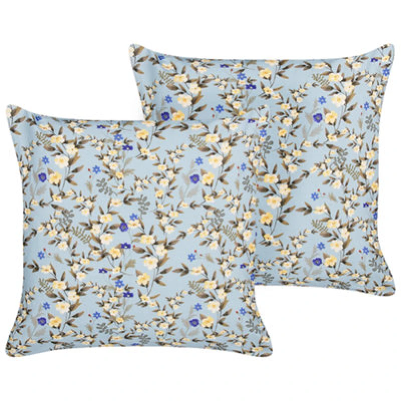 Image of Beliani Set Of 2 Outdoor Cushions Valloria Floral Pattern 45 X 45cm Blue