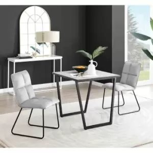 Image of Furniture Box Carson White Marble Effect Square Dining Table and 2 Light Grey Menen Chairs