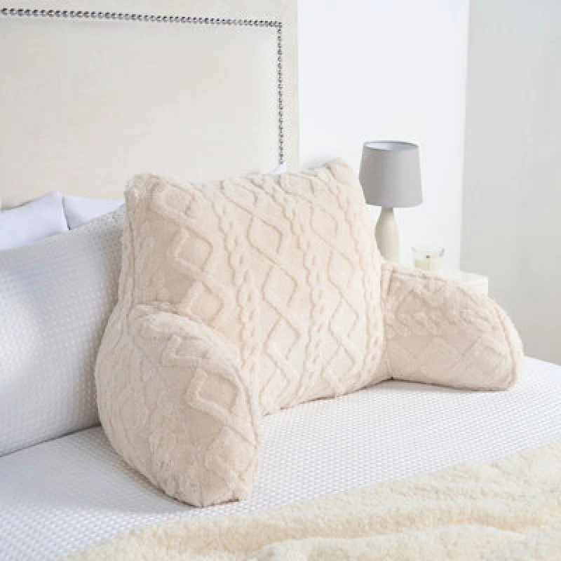 Image of OHS OHS Cable Knit Reading Pillow Super Soft Cuddle Cushion in Cream Cream One Size Unisex 5027434230884