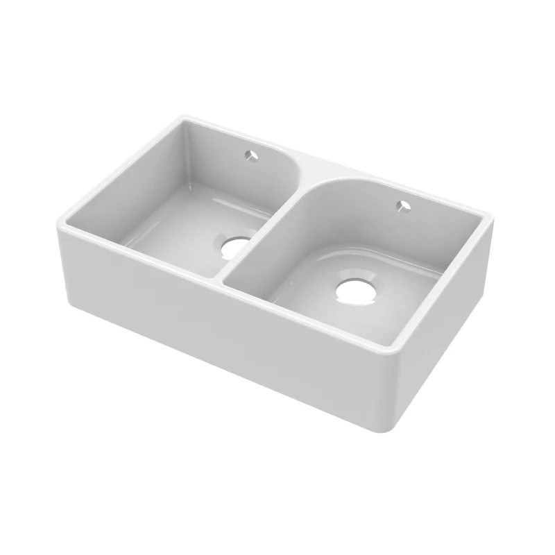 Image of Balterley Double Bowl Full Weir Butler Sink with Overflow No Tap Hole 795mm White