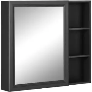 Image of kleankin Bathroom Cabinet Mirrored Door Wall Mounted Cabinet w/ Storage Shelves Grey - Grey