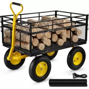 Image of Steel Garden Cart, Heavy Duty 1400 lbs Capacity, with Removable Mesh Sides to Convert into Flatbed, Utility Metal Wagon with 2-in-1 Handle and 15 in