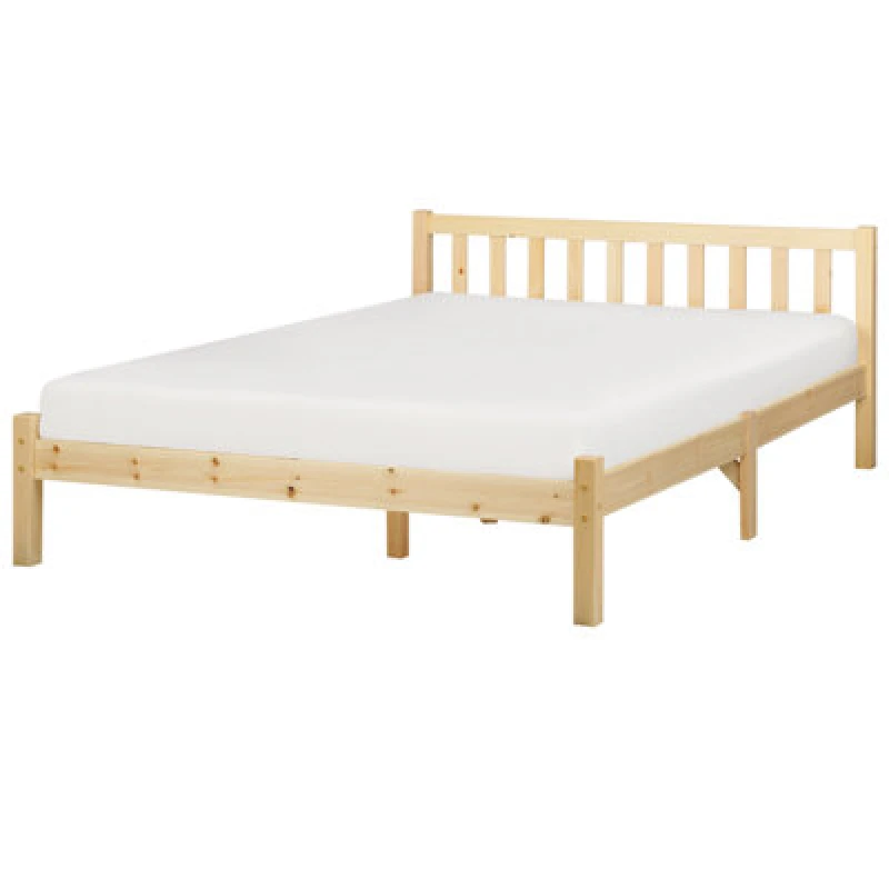 Image of Beliani Bed Pine Wood Florac 140 X 200 Cm (Eu Double) Light Brown
