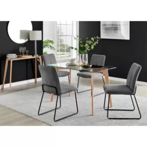 Image of Furniture Box Malmo Glass and Wooden Leg Dining Table & 4 Dark Grey Halle Chairs