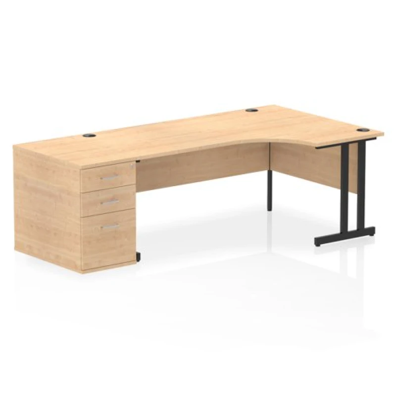 Image of Impulse Impulse 1800mm Right Crescent Office Desk Maple Top Black Cantilever Leg Workstation 800 Deep Desk High Pedestal IWSRC188BCMPE