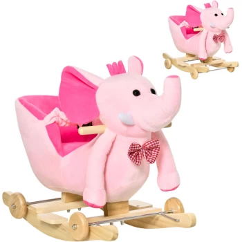Image of Homcom - Baby Ride on Rocking Wooden Toy for Kids 2 in 1 Plush Elephant 32 Songs - Pink