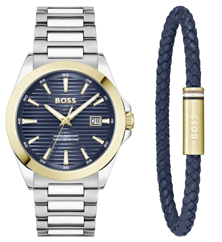 Image of BOSS 1570191 Strike & Bracelet Gift Set (41mm) Blue Watch