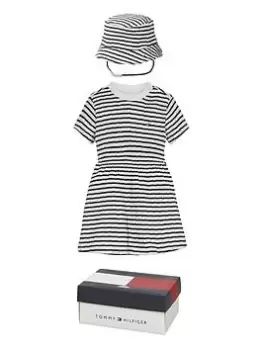 Image of Tommy Hilfiger Baby Girls Striped Dress Giftpack - White/navy, White/Navy, Size 0-3 Months