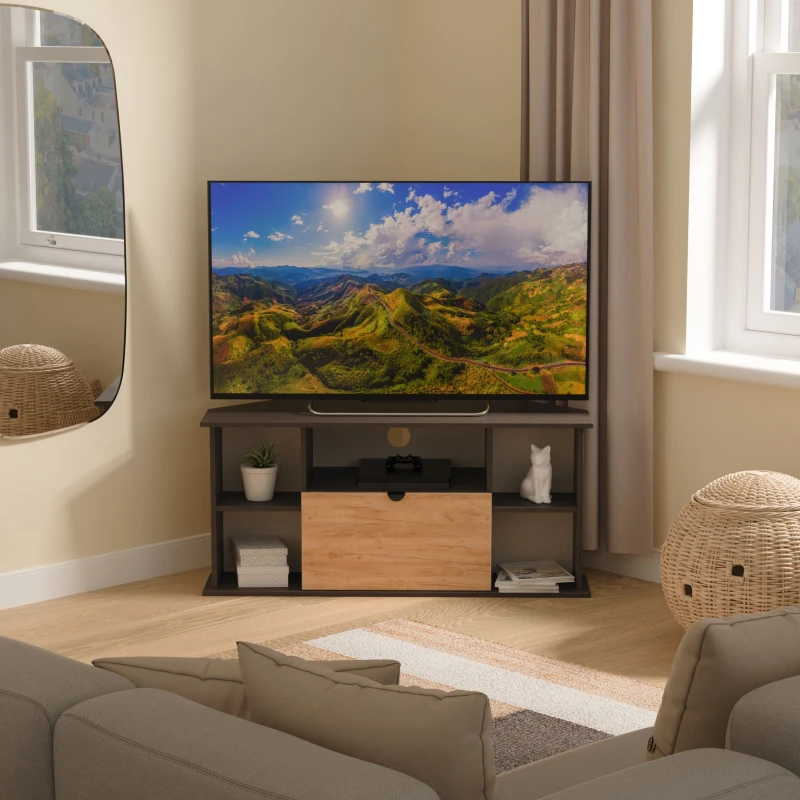 Image of Ready Assembled 2 U Norway Corner TV Unit (Ready Assembled) in Dark Grey Dark Grey Unisex