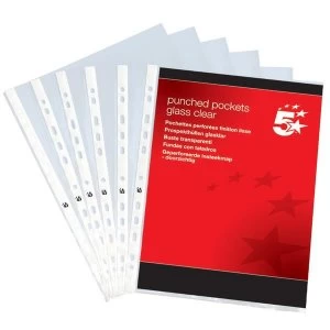Image of 5 Star Punched Pocket Polypropylene Top and Side-opening 60 Micron A4 Glass Clear Pack 100