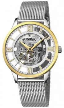 Image of Festina Mens Automatic Skeleton Steel Mesh Bracelet Watch
