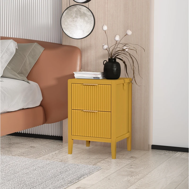 Image of Cabinet Bits Castel 2 Drawer Bedside Table in Mustard Mustard Unisex