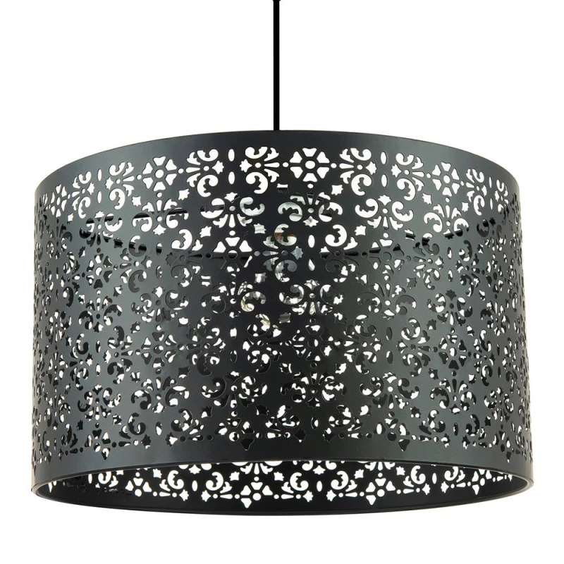 Image of Happy Homewares Moroccan Designed Large Black Metal Pendant Shade with Floral Decor Size: 16" Black Unisex 16"