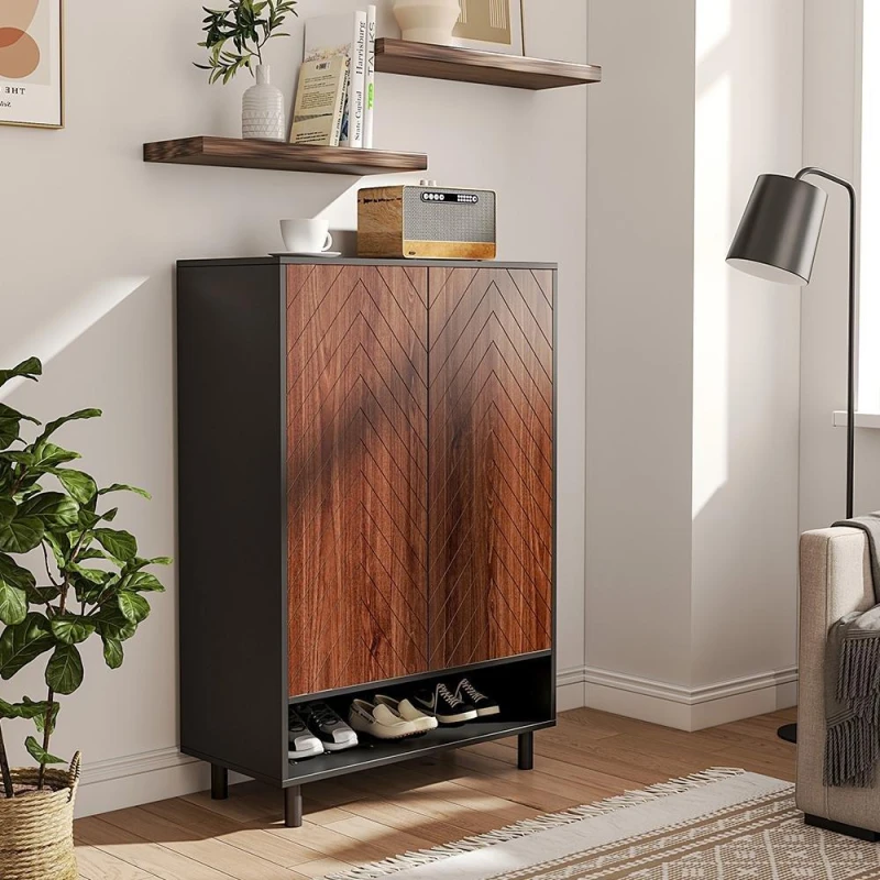 Image of Cottonfy UK Jagged stripe 6-Tier Shoe Cabinet - Brown Brown M