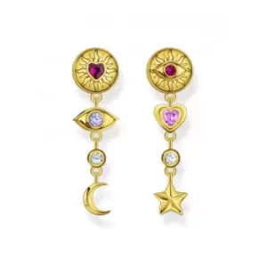 Image of Sterling Silver Gold Plated 3D Symbols Colourful Stones Earrings H2277-995-7
