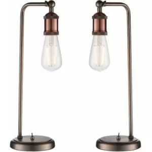 Image of 2 pack Modern Hangman Table Lamp Aged Copper Pewter Industrial Arm Bedside Light