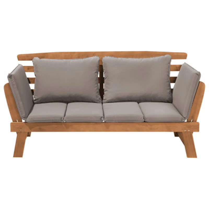 Image of Beliani Garden Bench With Cushion Portici 210 Cm Eucalyptus Wood Light Brown/ Taupe