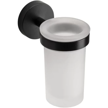Image of Bathroom Tumbler Cup Holder Wall Mounted Storage Matt Black Glass Round - Croydex
