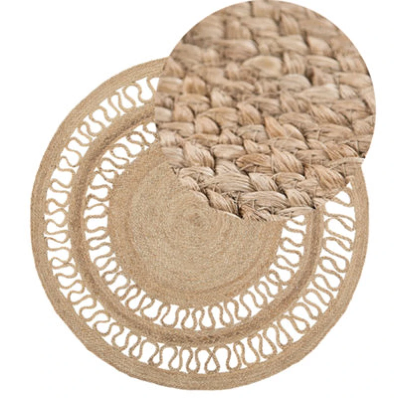 Image of Beliani Round Area Rug Braided 120 Cm Beige Dikili
