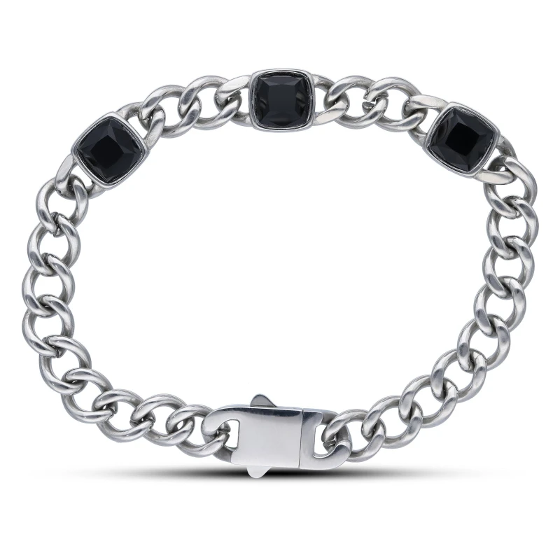 Image of Be You Stainless Steel Black Agate Bracelet Black male 8in