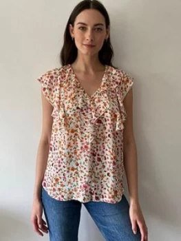 Image of Wallis Ditsy Shell Top - Cream, Size 8, Women