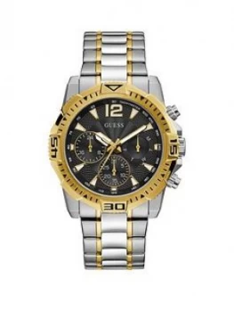 Image of Guess Guess Commander Black And Gold Detail Chronograph Dial Two Tone Stainless Steel Bracelet Mens Watch