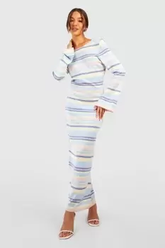 Image of Fine Gauge Scoop Back Floaty Stripe Knitted Maxi Dress