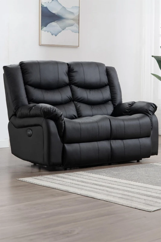 Image of More4Homes Seattle Electric High Back Bonded Leather Recliner 2 Seater Sofa (Black)