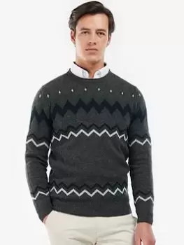 Image of Barbour Barbour Regis Fairisle Crew Knit, Charcoal Marl Size M Men