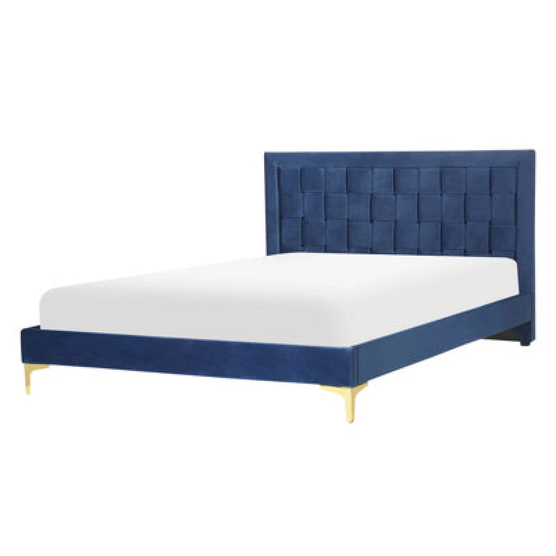 Image of Beliani Bed Velvet Limoux 140 X 200 Cm (Eu Double) Navy Blue