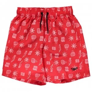 Image of Speedo All Over Print Shorts Junior Boys - Red/White