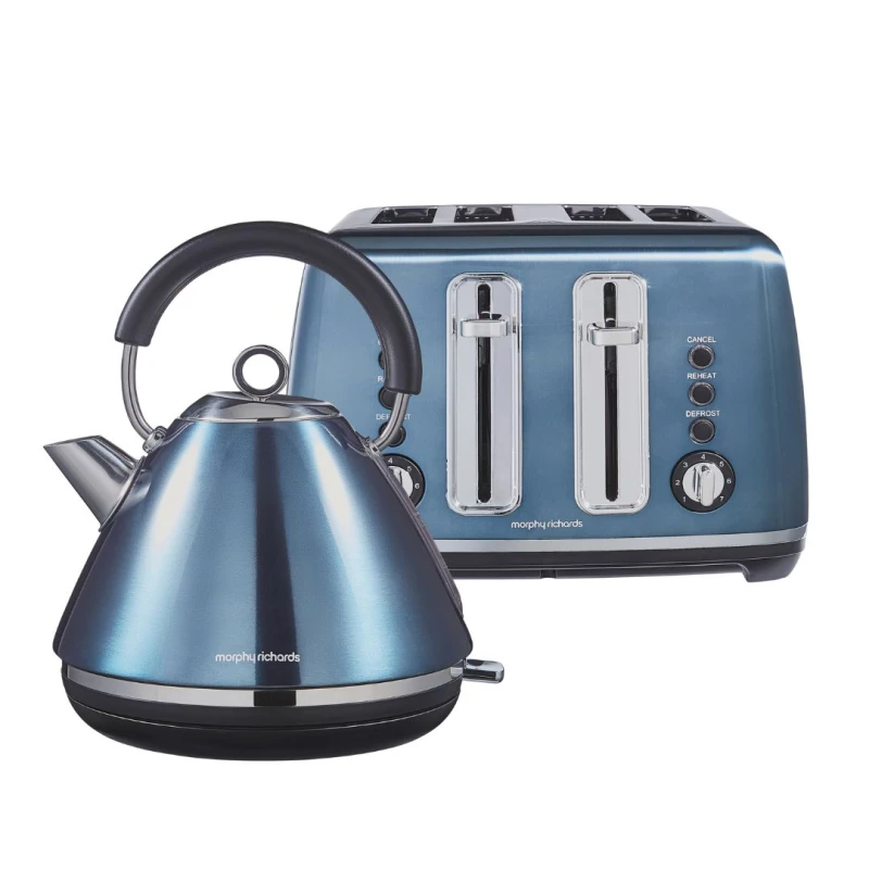 Image of Morphy Richards Accents Metallic Kettle and Toaster Bundle in Blue Blue One Size Unisex 5056765430687