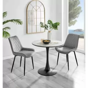 Image of Furniture Box Elina White Marble Effect Round Dining Table and 2 Grey Pesaro Black Leg Chairs