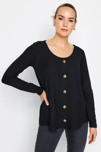Image of Long Tall Sally Tall Button Front Top Black