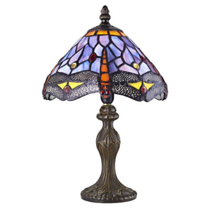 Image of Happy Homewares Hand Crafted Purple Stained Glass Dragonfly Tiffany Lamp