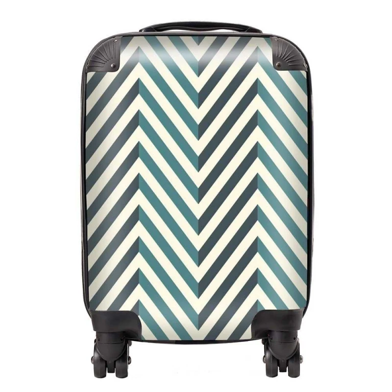 Image of Warren Reed - Designer Geometric Herringbone Chevron Blues Suitcase in Green Size: Large Green Unisex Large