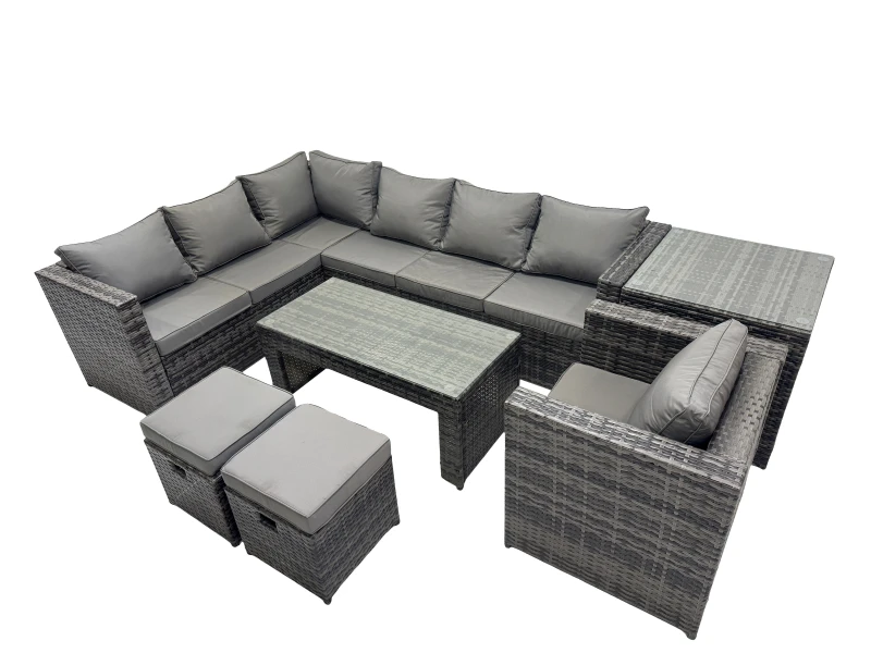 Image of Fimous 7 Pieces Garden Furniture Corner Sofa Set & 2 Small Stools Side Table in Dark Grey Dark Grey Unisex