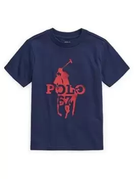 Image of Ralph Lauren Boys Large Polo Graphic Short Sleeve T Shirt - Newport Navy, Newport Navy, Size 4 Years