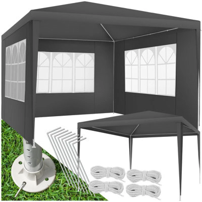 Image of Tectake Gazebo Barinas With 3 Side Panels, Water-Resistant, 3X3M 300 X 300 X 250 Cm - Grey