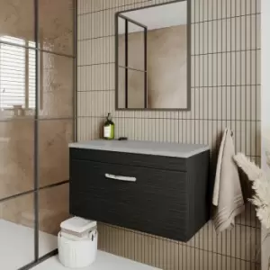 Image of Nuie Athena Wall Hung 1-Drawer Vanity Unit with Grey Worktop 800mm Wide - Charcoal Black Woodgrain